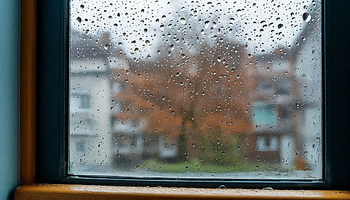 Конденсат на окне в дождливую погоду — признак избыточной влажности в квартире