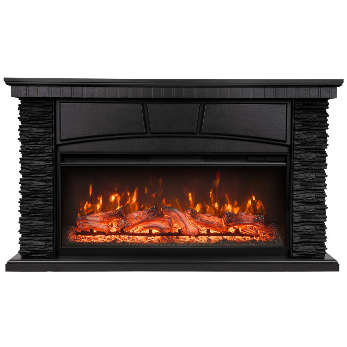 Каминокомплект: Очаг Royal Thermo Aurora RTFP/P-AR40LS, портал Porto 40 камень черный шпон венге