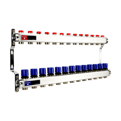 Группа коллекторная для отопления VARMEGA VM15513 ВР 1", на 13 контуров 3/4" EK, нерж. сталь серии VM155XX