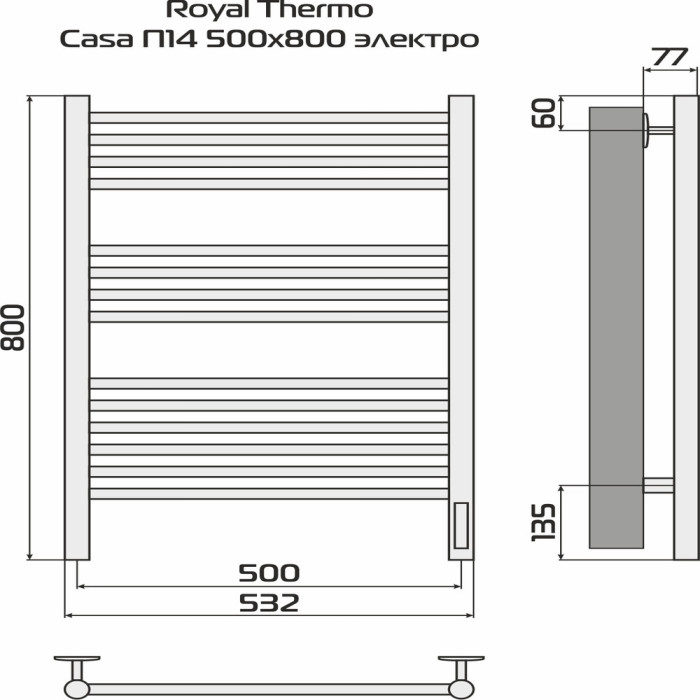 Полотенцесушитель Royal Thermo Casa П14 500х800 электро (встроен. диммер) стальной